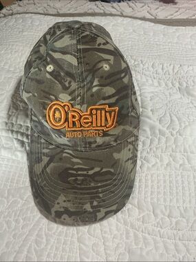 Camo Baseball Cap - Olive Green with Orange Logo